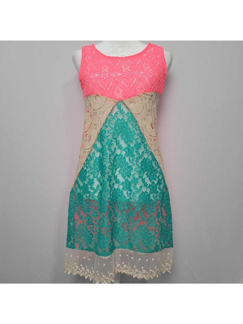 Vintage Sleeveless Sheer Mixed Floral Lace Dress sz S Multi 90s Y2K Festival USA